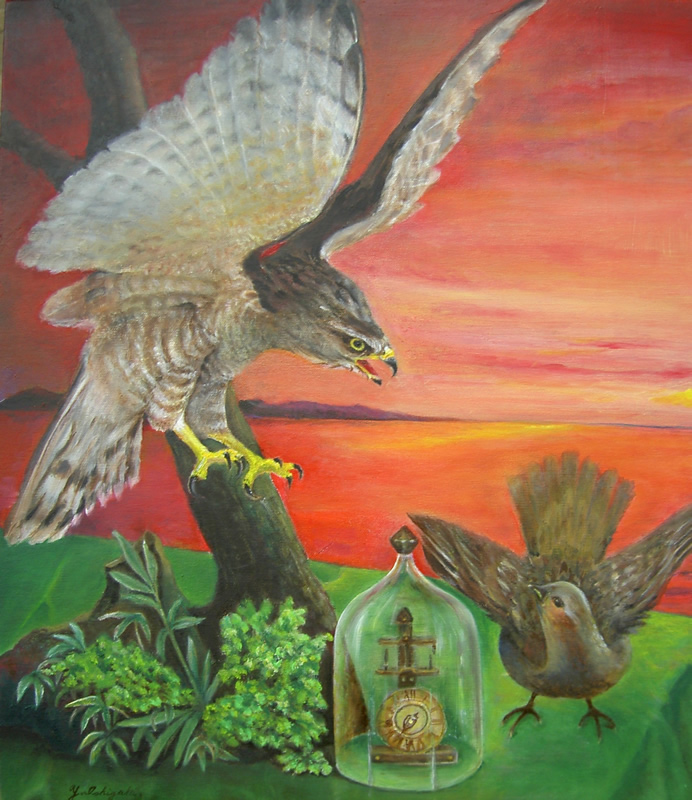 ストーンさんの作品　鷹の大モチーフ油彩画