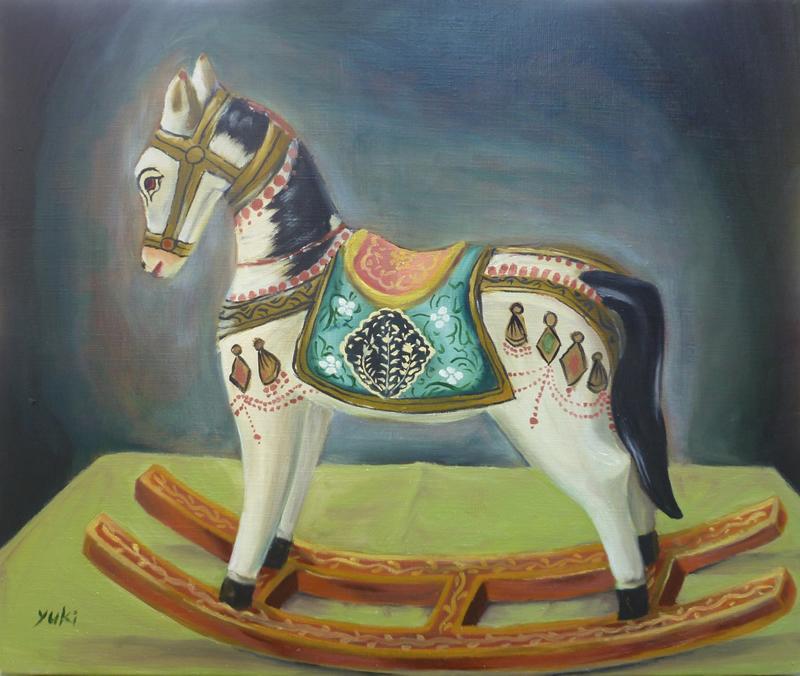 ユキちゃんの作品　インドの木馬の油彩画