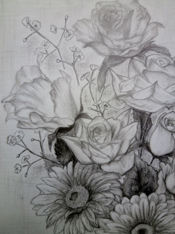 ナオミさんの花と花瓶のデッサン画ｆ6