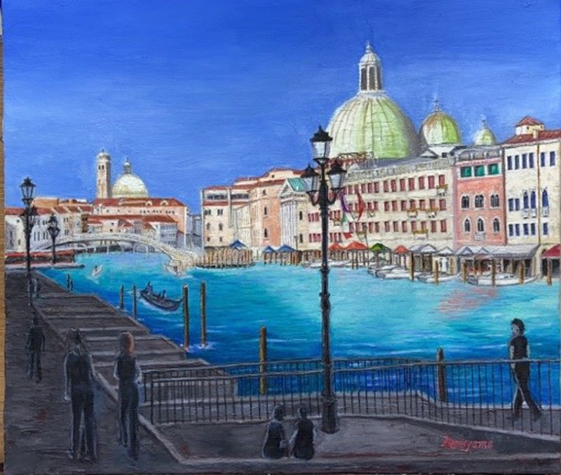 油絵 イタリア絵画、ベネツィア風景-